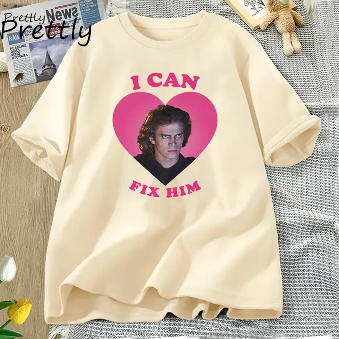 Je peux réparer le t-shirt coeur rose décontracté coton graphique imprimé t-shirt à manches courtes col rond t-shirts unisexe t-shirts d'été Streetwear