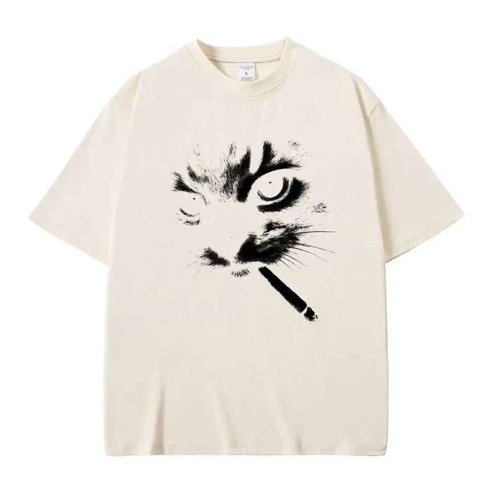 Mème drôle fumer chat visage graphique T-shirts hommes femmes décontracté coton Vintage T-shirts hom