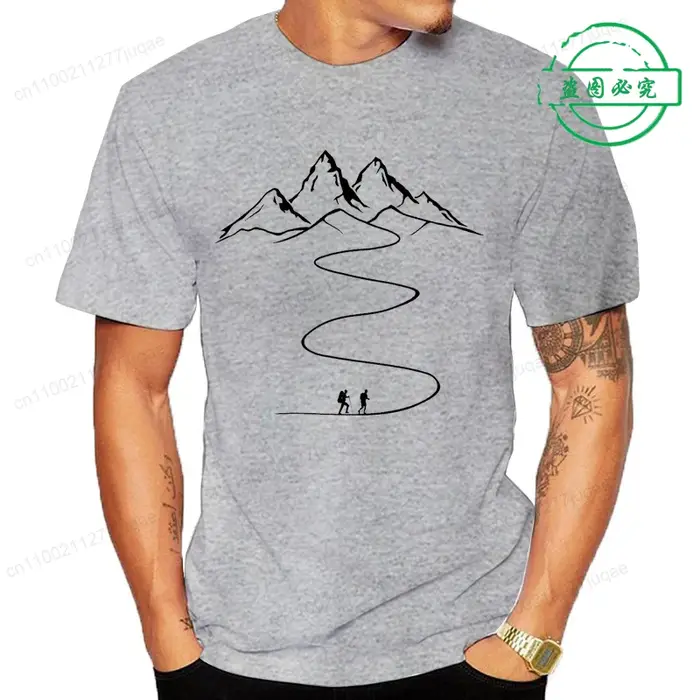 Montagnes chemin randonnée sentier courbes imprimé T-Shirt vêtements graphiques t-shirts hommes femmes