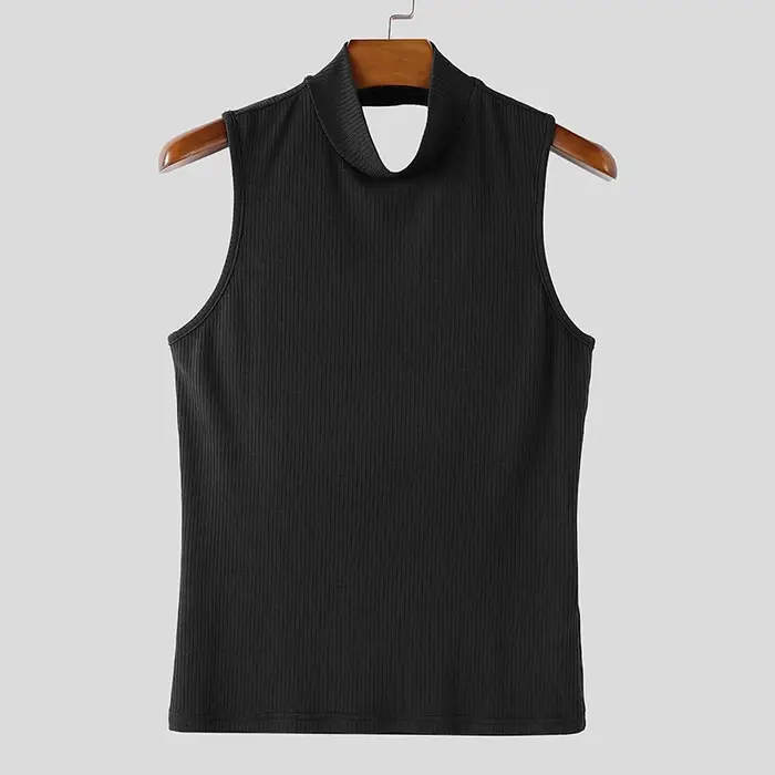 INCERUN hommes débardeurs tricoté couleur unie col roulé sans manches hommes gilets Streetwear évide