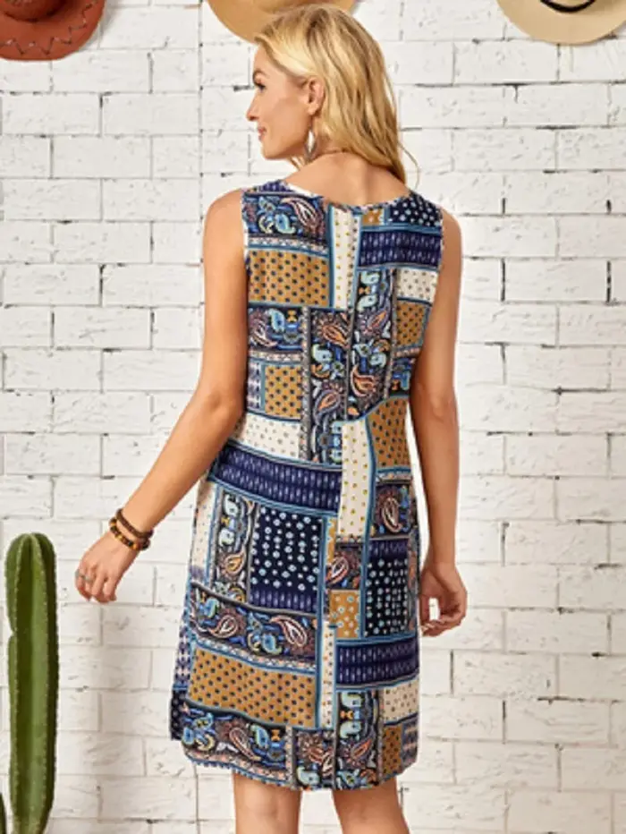 Robe sans manches imprimée style bohème
