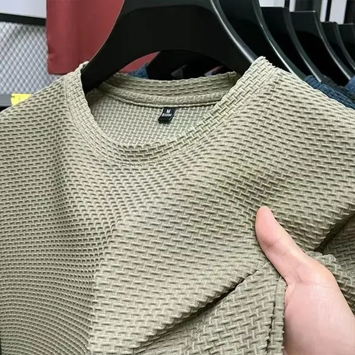 Maille glace soie T-shirt hommes à manches courtes col rond nouveau T-manches