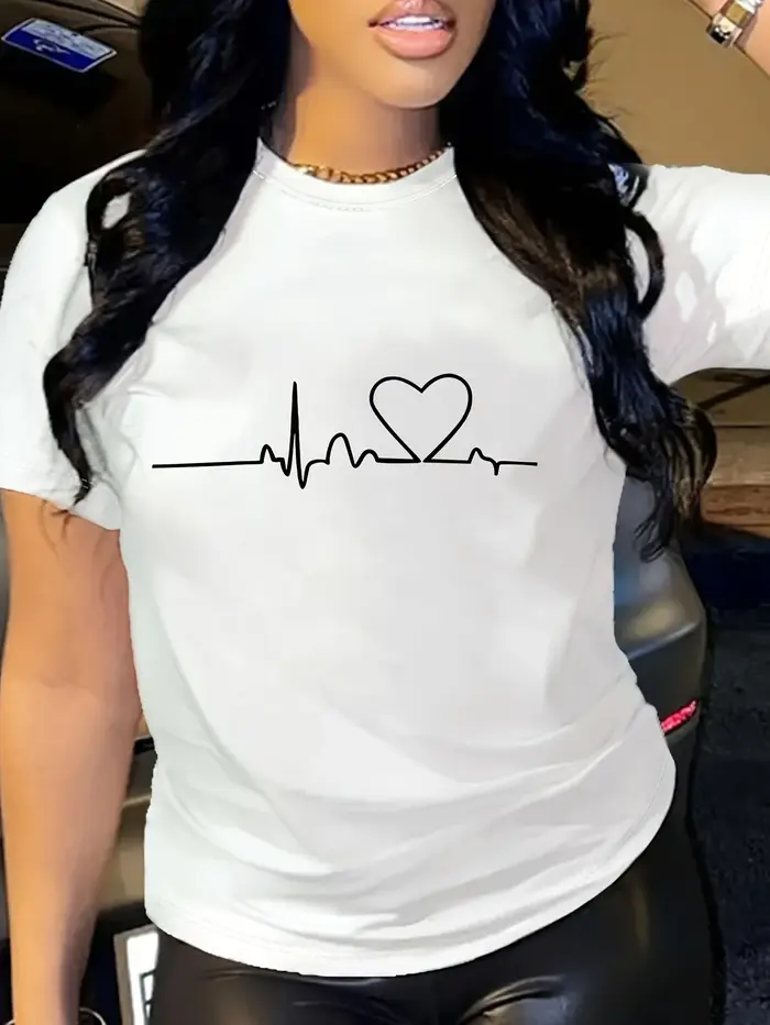 T-shirt imprimé cœur, manches courtes