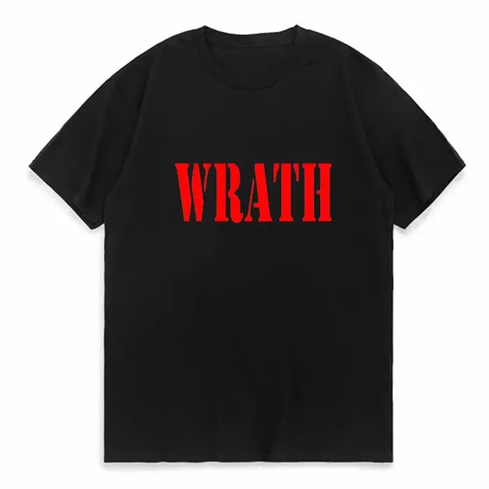 T-shirt graphique WRATH en coton rouge vif style vintage pour hommes et femmes, manches courtes, uni
