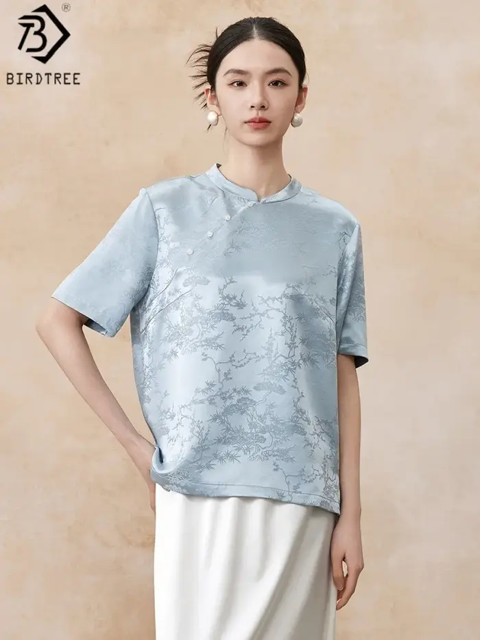 Birdtree, T-shirt 100% soie véritable 28MM