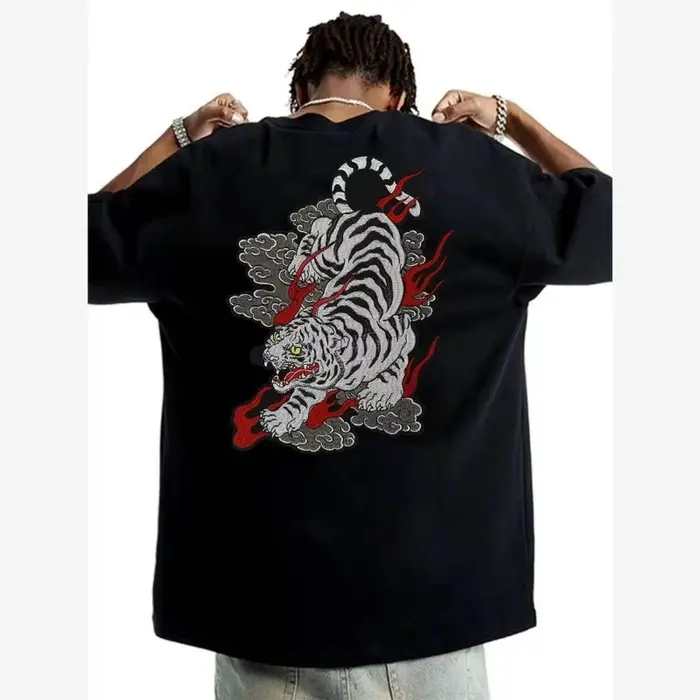 T-shirt en coton pur motif tigre 2026, T-shirt homme à manches courtes en coton pur, haut d'été élég