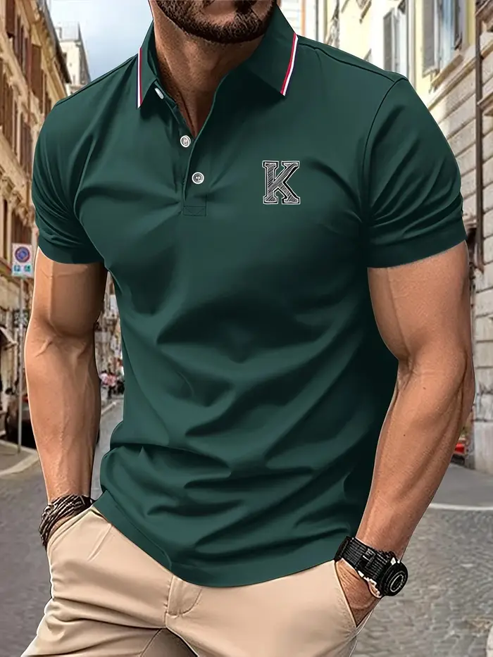 2025 nouveau Polo pour hommes lettre K imprimé revers rayures été Polyester coupe classique doux au toucher affaires décontracté haut quotidien