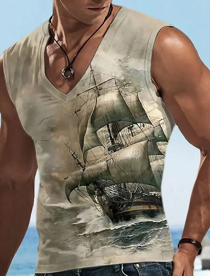 Costume de marin t-shirt imprimé bateau 3D pour hommes