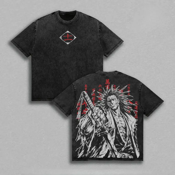 T-shirt Anime BLEACH Zaraki Kenpachi Vintage Délavé Streetwear Été Manches Courtes Coton Ample Hauts Hommes Femmes Vêtements