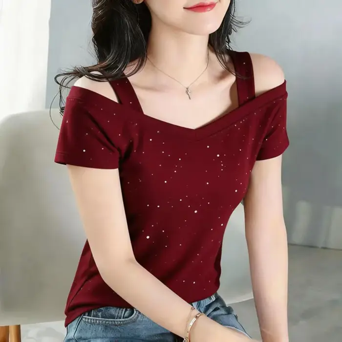 T-shirt violet pour femme à épaules dénudées
