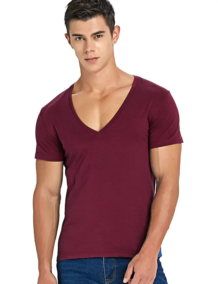 T-shirt à col en V profond pour hommes