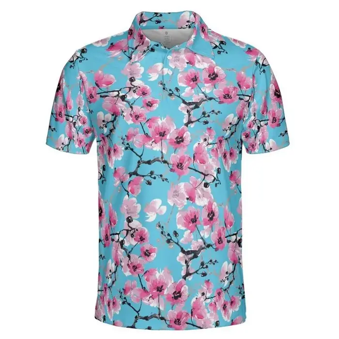 Polo en fleurs de cerisier roses pour hommes