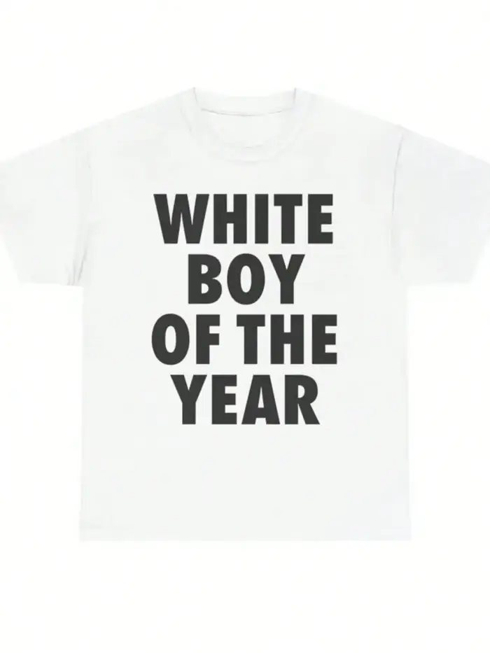 T-shirts WHITE BOY OF THE YEAR imprimés à manches courtes, style rétro décontracté, streetwear vinta