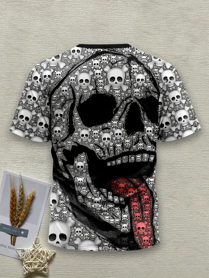 T-shirt pour homme à imprimé crâne 3D