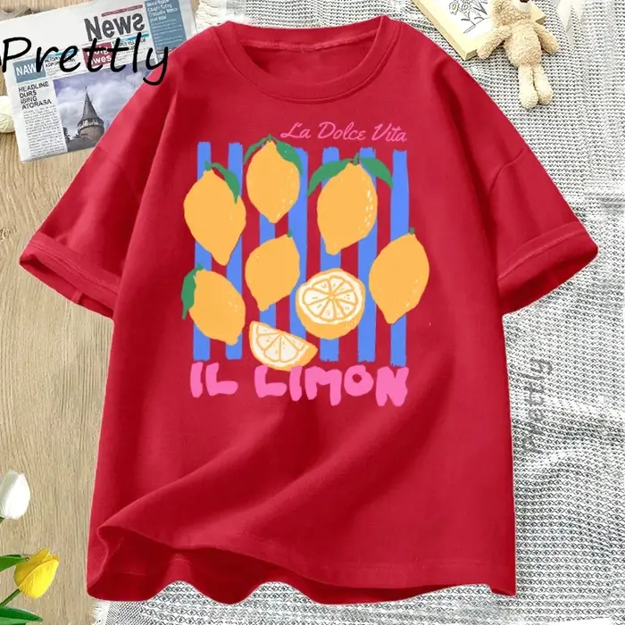 Citron t-shirt italien été fruits t-shirt coton à manches courtes t-shirt ample femmes dames Vintage graphique t-shirts vêtements esthétiques