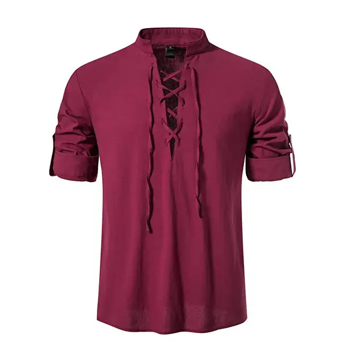 T-shirt en coton et lin à manches longues pour hommes