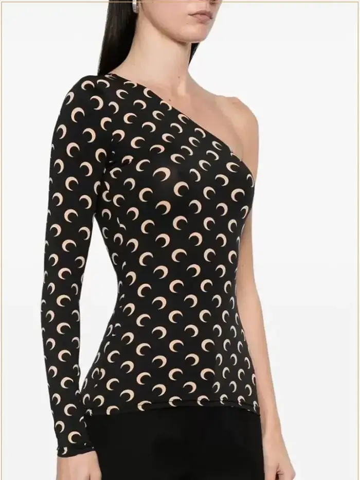 T-shirt coréen ajusté à imprimé lune pour femme, manches longues, style décontracté urbain, en tissu