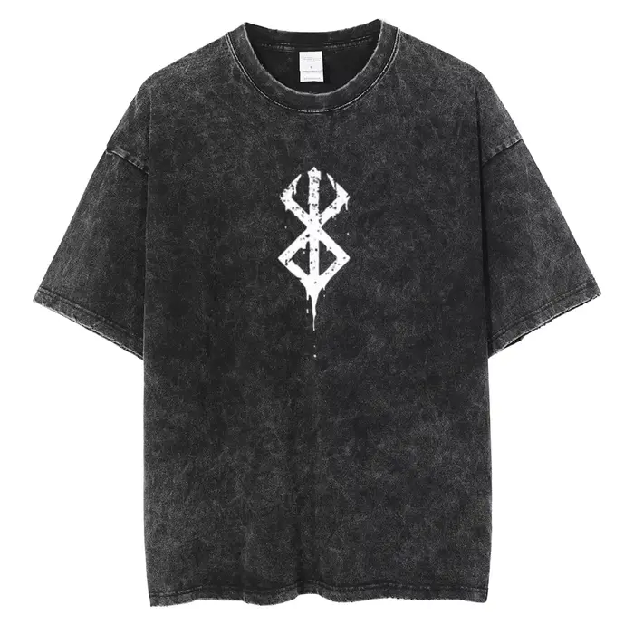 T-shirt pour Homme et Femme en Coton Délavé avec Logo Berserk Imprimé