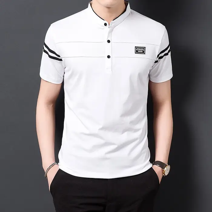 T-shirt POLO d'été pour hommes, décontracté, en coton, respirant, col montant, manches courtes, coré
