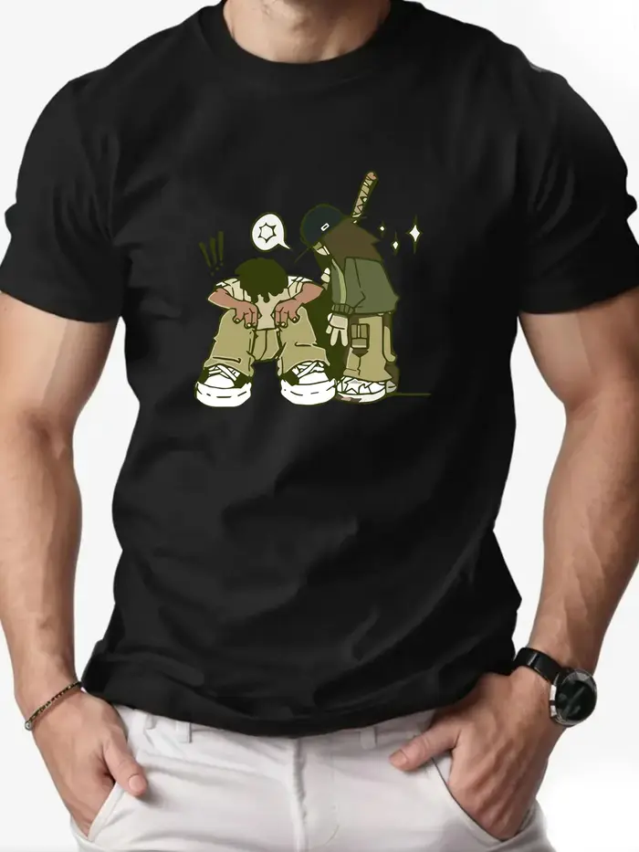T-shirt en coton pour hommes Style Hip-hop T-Shirts imprimés de dessins animés col rond respirant Streetwear mode