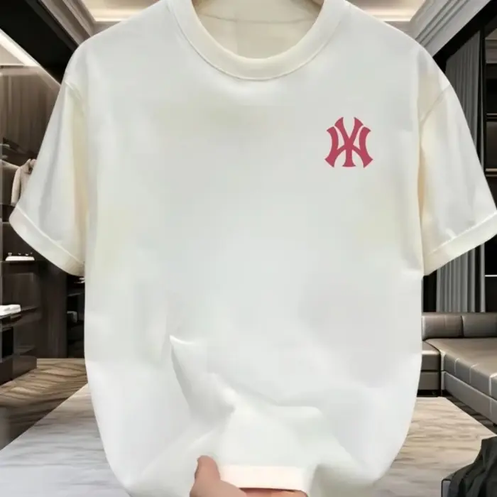 Nouveau T-shirt d'été à col rond en coton épais imprimé, style américain, à manches courtes, pour ho