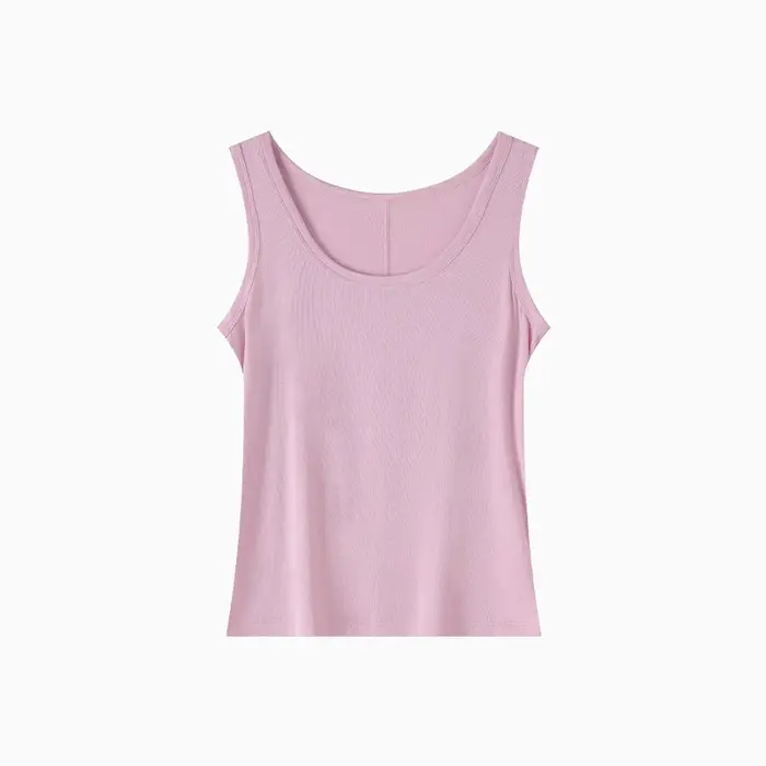 Débardeur Femme Col U en Mélange Tencel et Laine, Coupe Slim, Sans Manches, Couleur Unie, pour Super
