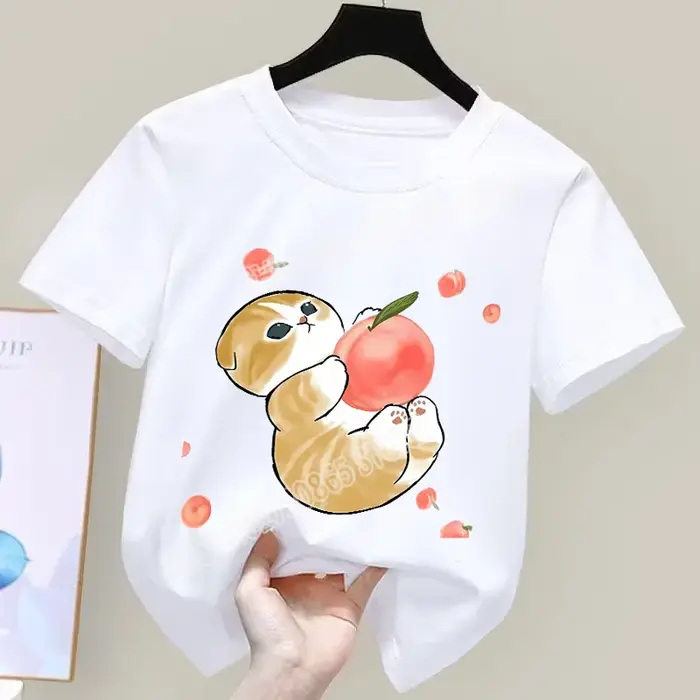 Mofusand T-Shirt Kawaii dessin animé imprimé vêtements Sport décontracté hauts basiques garçons fill