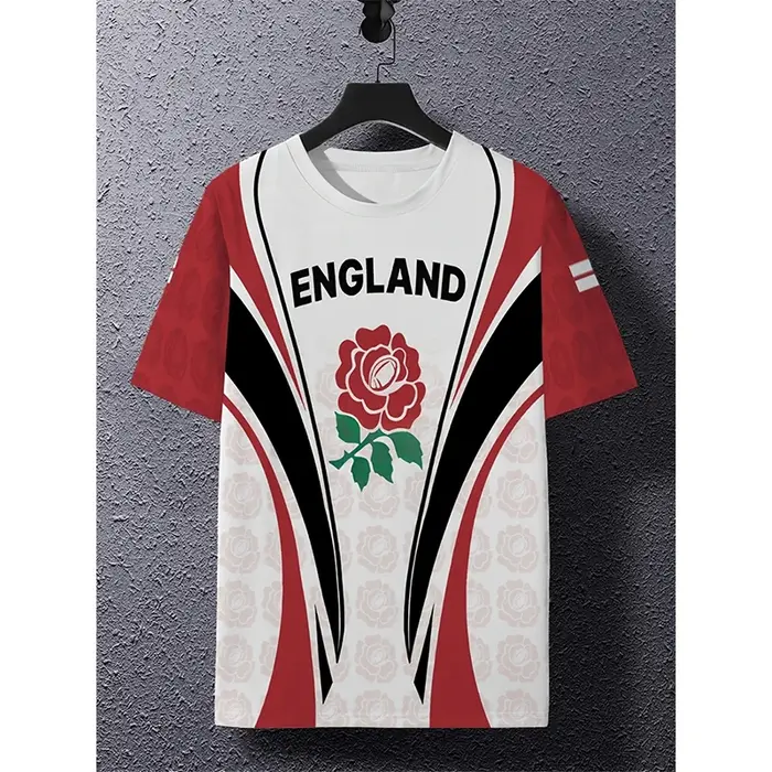 Été Angleterre Drapeau Hommes Football T-shirt 3D Impression Graphique Décontracté Sport Manches Courtes T-shirts En
