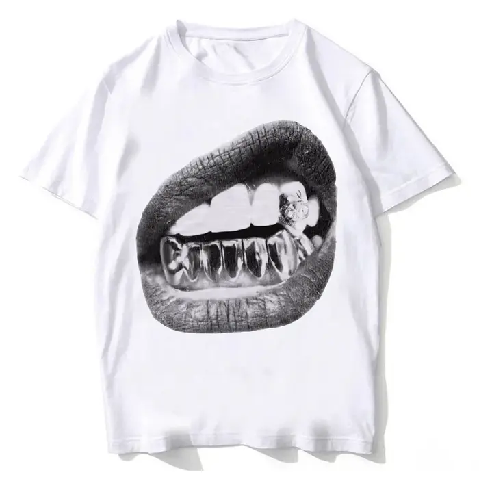 T-shirt unisexe Big Lips Y2k Mouth pour hommes et femmes, esthétique grunge vintage, t-shirt délavé, coton de haute qualité