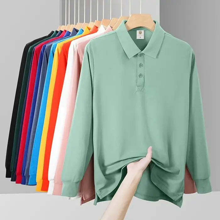 Polo uni à manches longues pour hommes et femmes