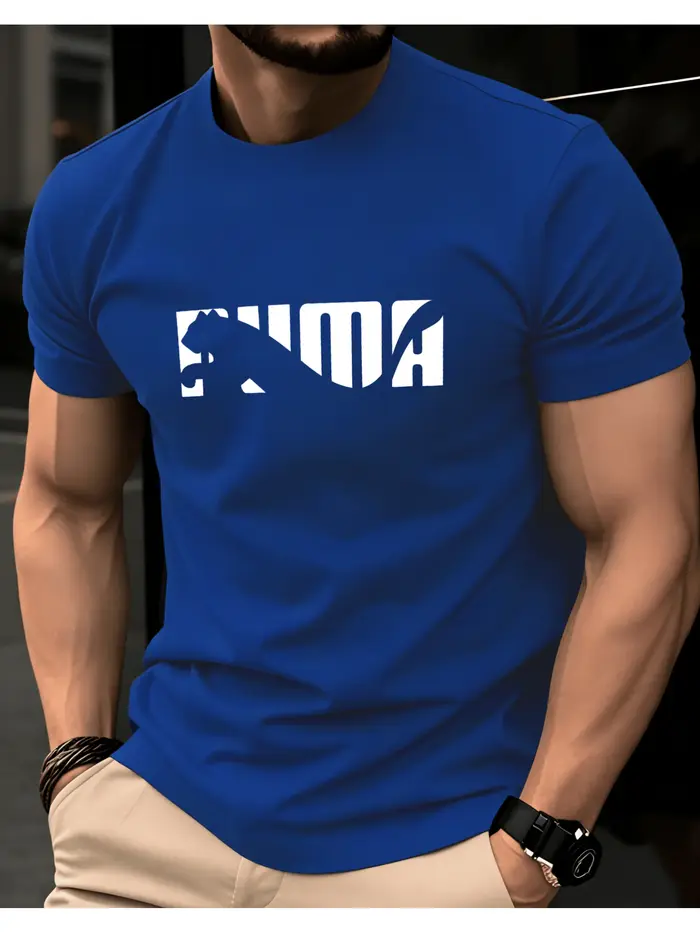 T-shirt blanc à col rond et manches courtes pour homme avec imprimé lettres abstraites
