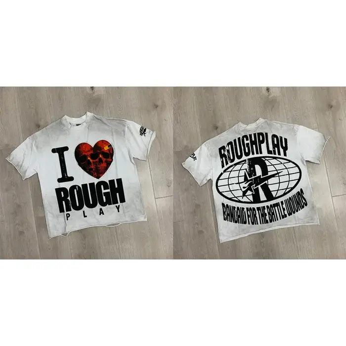 T-shirt Homme Américain Rétro Délavé à Paillettes et Clous Effet Vieilli et Troué, Style Hip-Hop Ten
