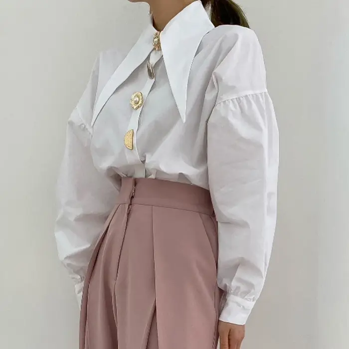 Printemps mode chemise à manches longues col pointu bureau dame Blouse bureau femmes chemises col ra