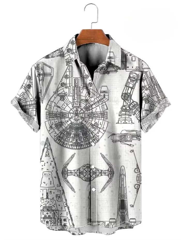 Vintage boutonné chemise homme 3d carte imprimé à manches courtes chemise hawaïenne revers vêtements