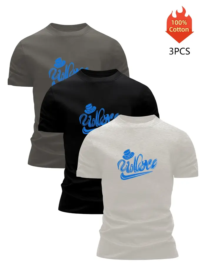 T-shirt imprimé pack de 3 t-shirts graphiques 100 % coton pour hommes chemisier d'été drôle décontracté respirant cool luxe vêtements de haute qualité