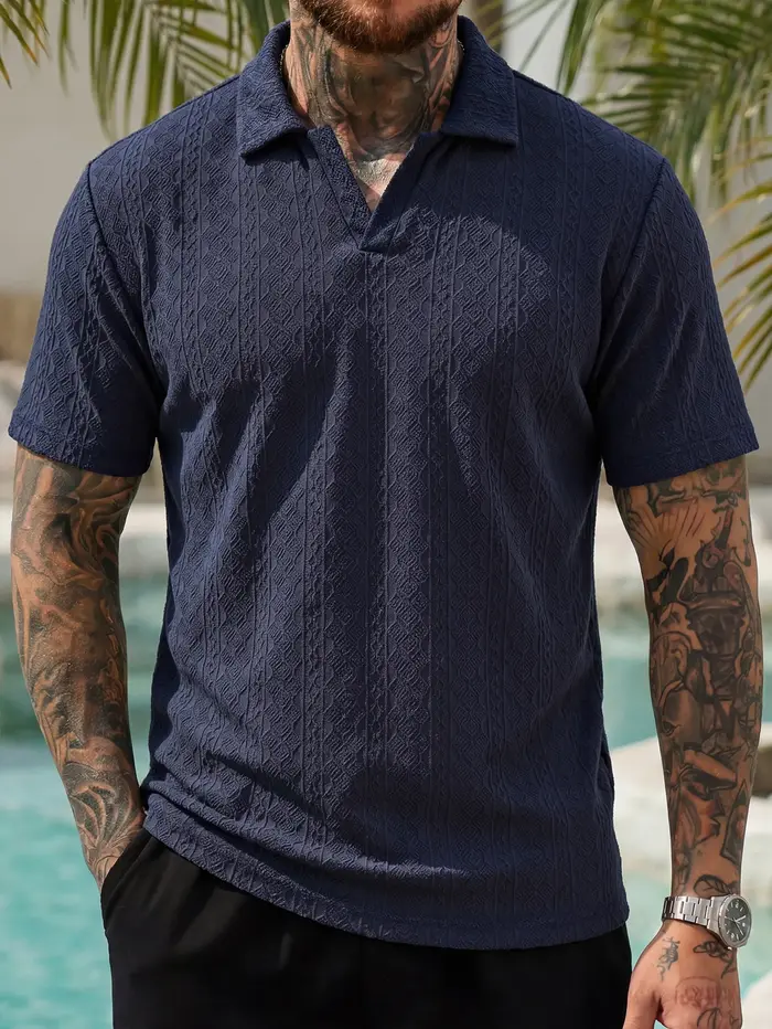 T-shirt pour homme en jacquard tendance avec col
