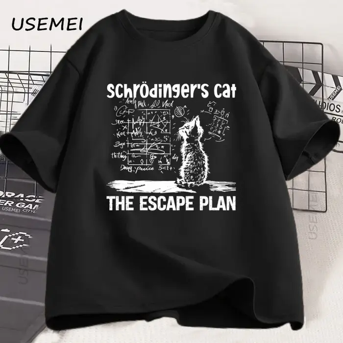 Schrodinger chat T-shirt physique mécanique quantique impression créative