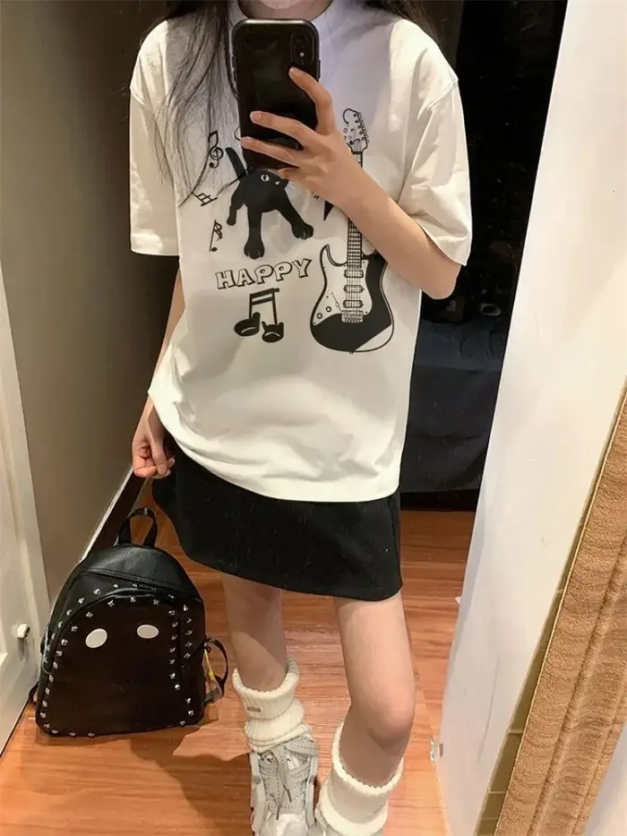Coréen pas cher décontracté graphique imprimé coton T-shirt femmes hommes Harajuku Hip Hop Streetwear surdimensionné
