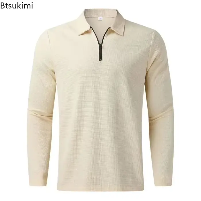 Nouveaux Polos Homme Tendance en Tissu Gaufré Confortable et Respirant – Hauts Décontractés à Manches Longues
