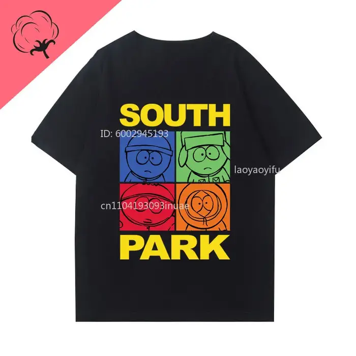 Camisetas South Park T-shirt 100% coton à col rond, décontracté, amusant, mignon, streetwear, style 