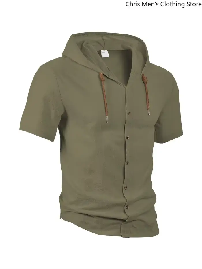 Chemise à capuche à manches courtes en lin pour hommes-T-Shirt de vacances léger et confortable haut vêtements pour hommes
