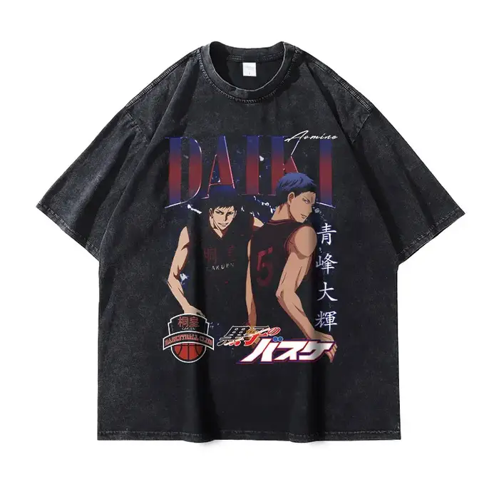 T-shirts Anime Kuroko's Basketball Oversize Vintage Délavé Kuroko Tetsuya T-shirt Streetwear Manga Aomine Daiki Hauts Tees Homme