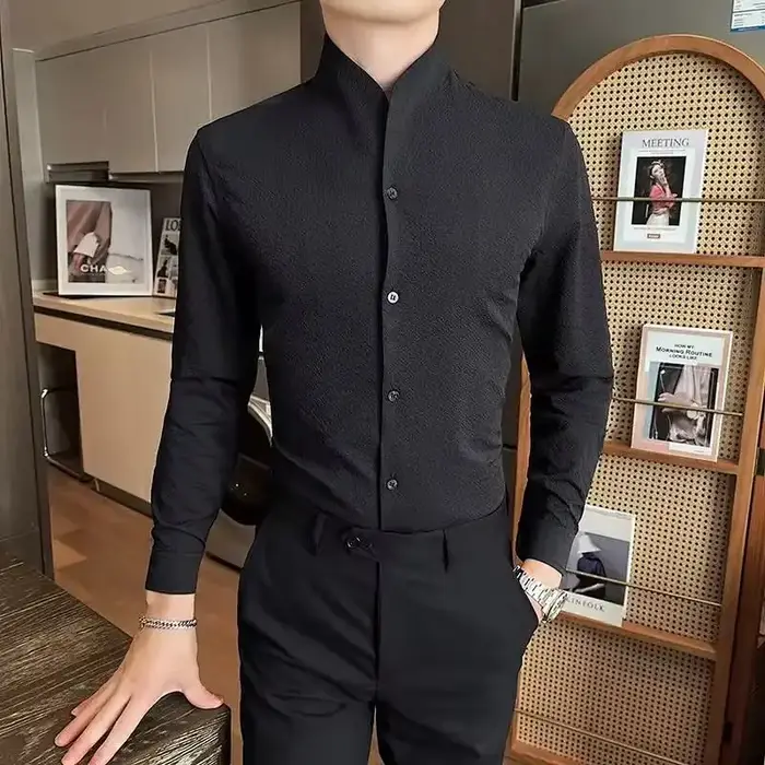 Chemise à manches longues et col montant pour hommes, vêtements d'intérieur de printemps, nouveau St