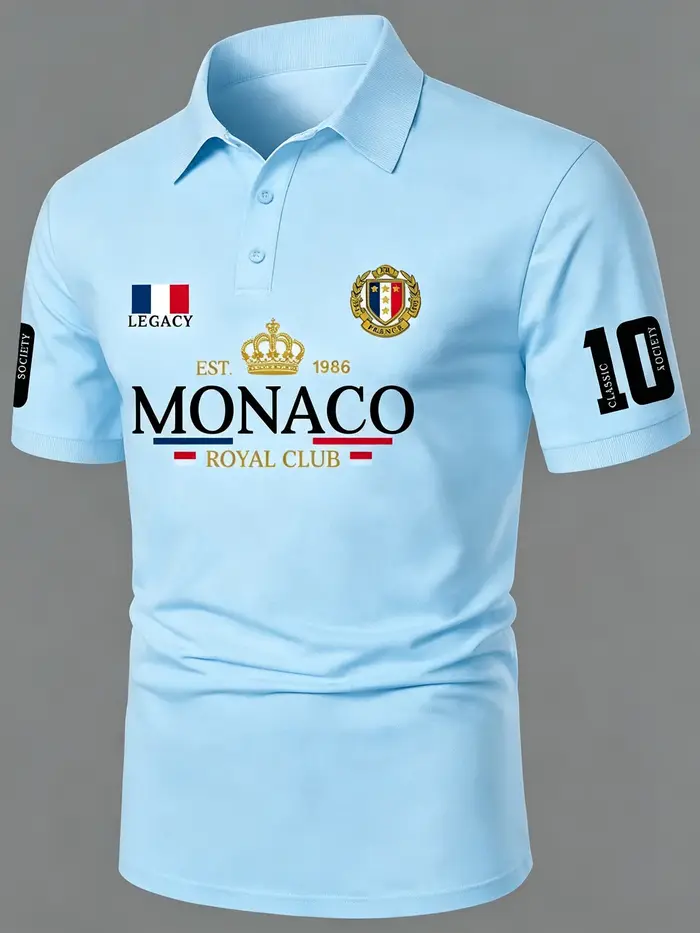 Polo pour homme USANew York Royal Print à manches courtes