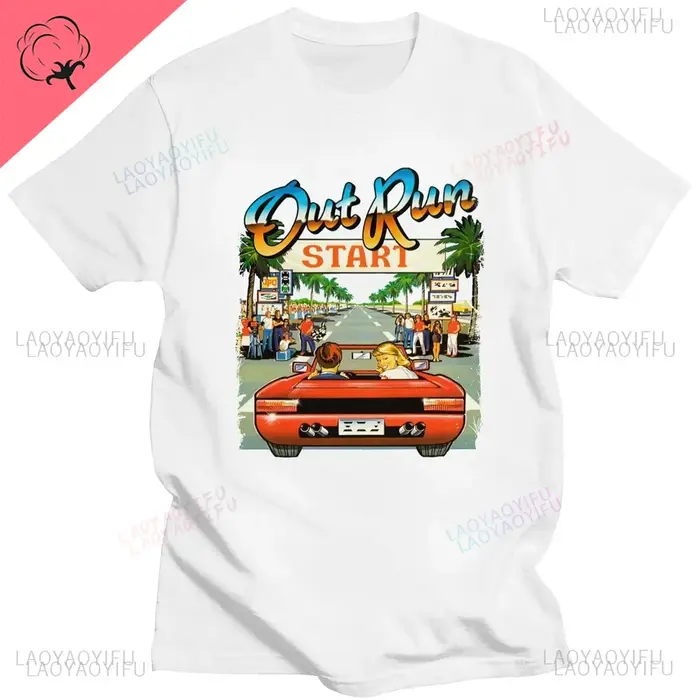 T-shirt vintage Out Run des années 90, chemises pour hommes, mode old school, tops d'arcade japonais, tee-shirt de jeu vidéo Outrun, chemises S-5XL