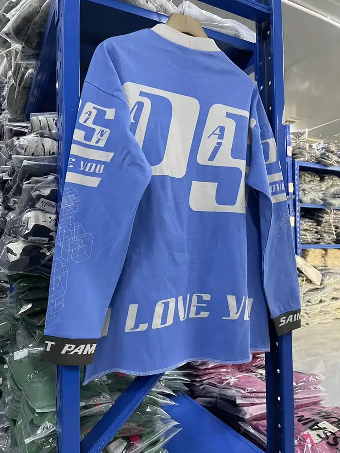 Nouveau Streetwear SAINT T-shirt à manches longues hommes femme bleu lavé surdimensionné décontracté Hip Hop col rond Style de course haut