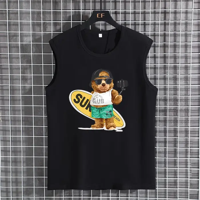 Débardeur pour femmes grandes tailles, 100% coton, sans manches, imprimé, t-shirt décontracté d'été, style streetwear décontracté, haut à manches courtes pour les vacances