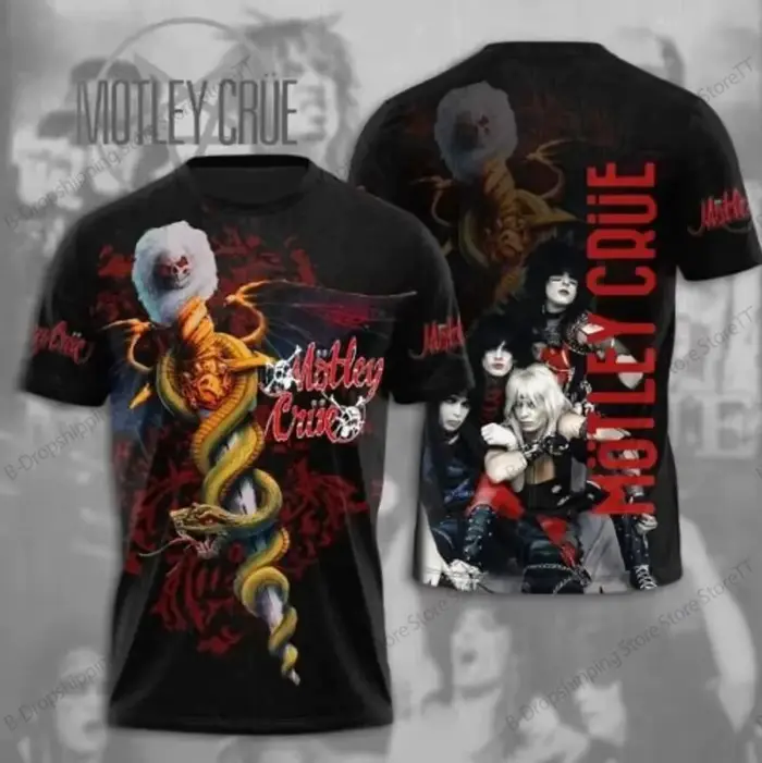 T-shirt imprimé 3D Rock Motley Crue Band pour homme et femme, T-shirt de sport hip-hop tendance pour