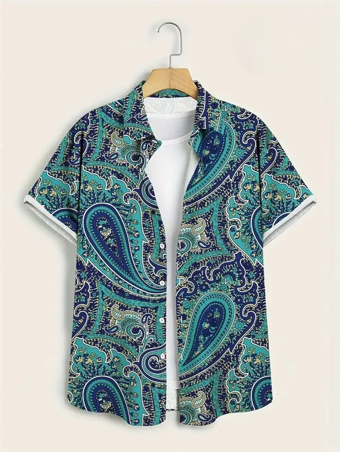Hawaï chemises pour hommes 3D Paisley graphique à manches courtes T-shirt décontracté revers boutons