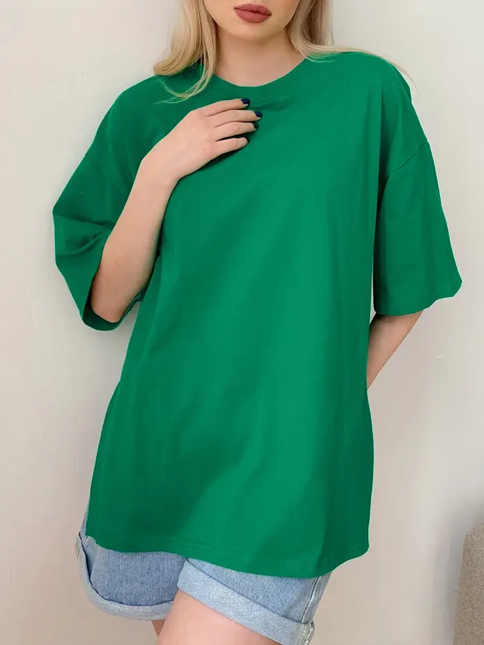 Hirsionsan été surdimensionné coton t-shirt femmes 2023 nouveau ample solide fendu t-shirts décontracté basique